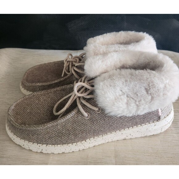 Hey Dude Houndstooth Britt Nut Slip On Booties Shoes Beige Brown Size 9 - Picture 1 of 6